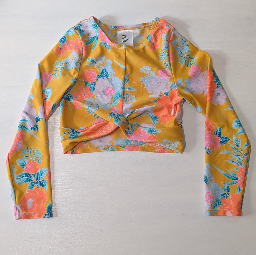 Floral Yellow Long Sleeve Crop Top       XS 4/5